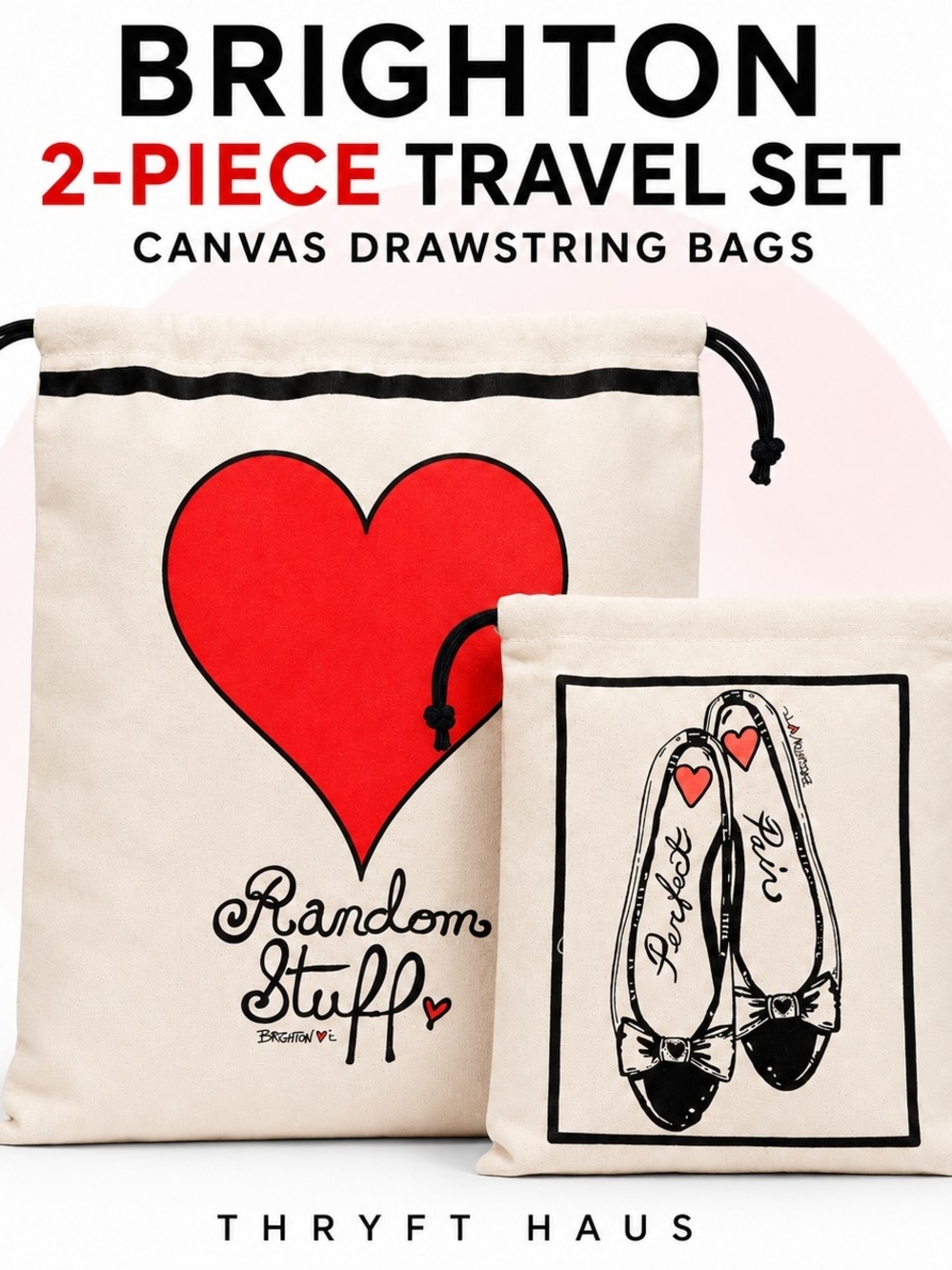 Brighton Canvas Drawstring Travel Bag Set - Red Heart